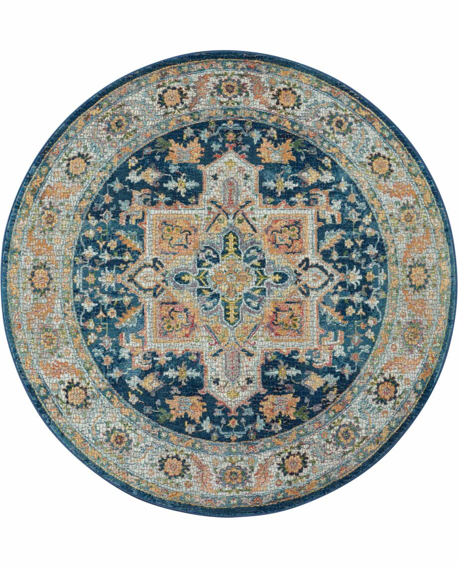 Nourison rug Ankara Global ANR11 BLUMT BLUE MULTICOLOR 4xRND 099446498052 flat C