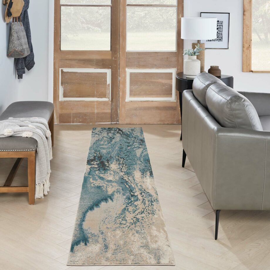 Nourison rug Maxell MAE08 IVTL IVORY TEAL 2x8 099446880208 interior 1 Copy