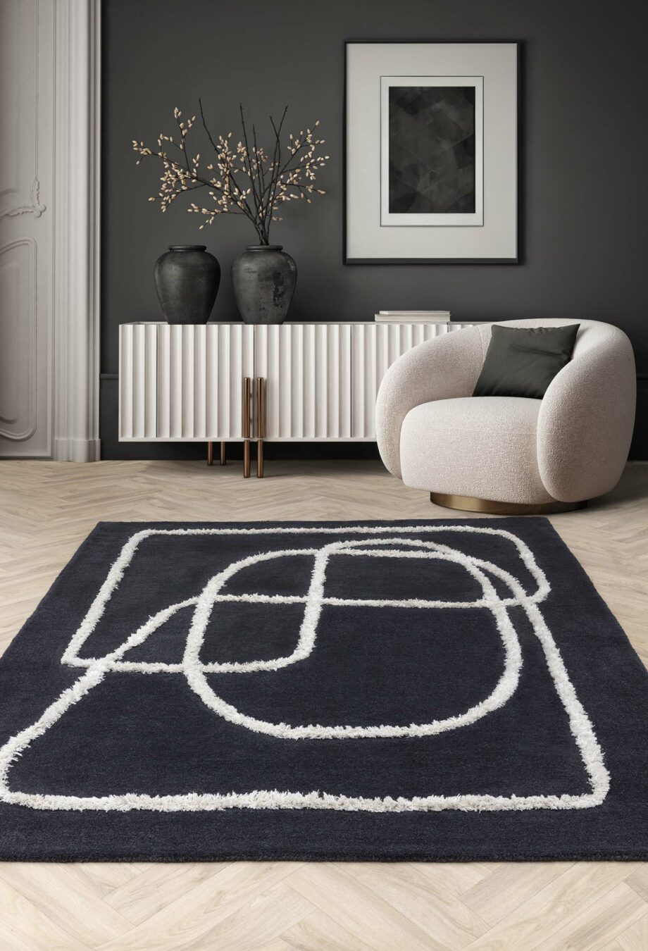 Asiatic rug 94 Infinity Charcoal interior