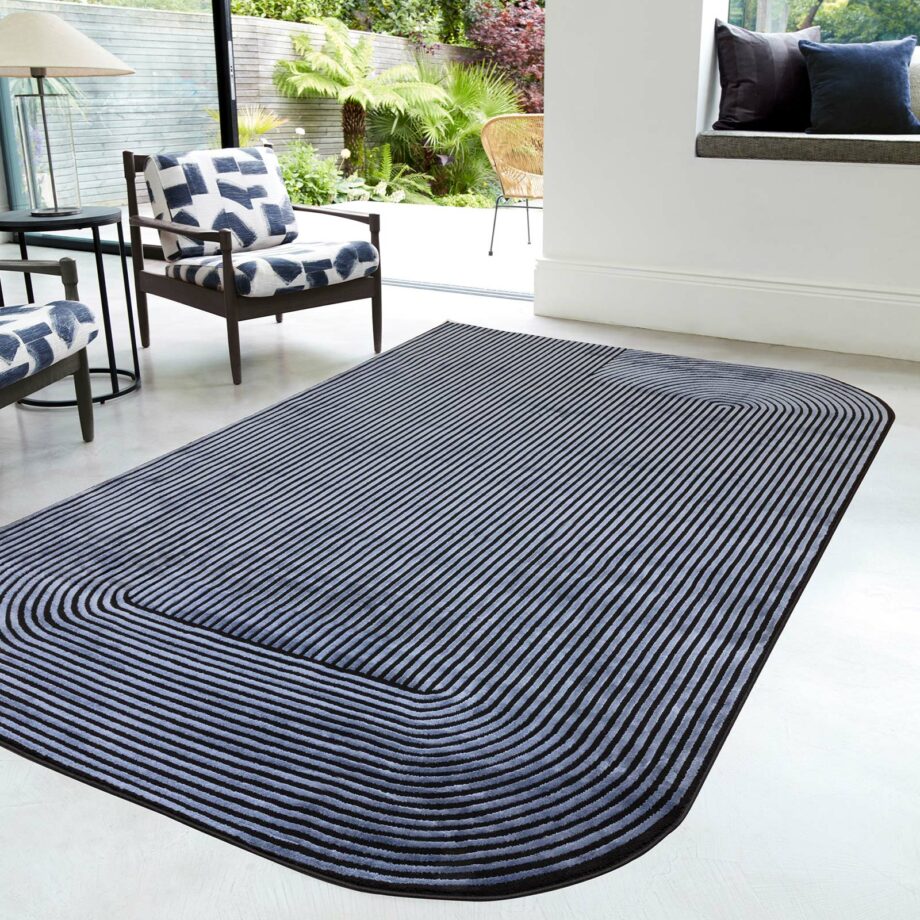 Asiatic rug Kuza Shape Black Navy interior square